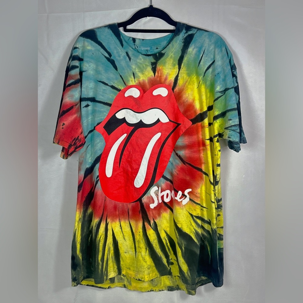 Tie-Dye Graphic Rolling Stones NO FILTER tour T-Shirt Red Lips oversized Large
